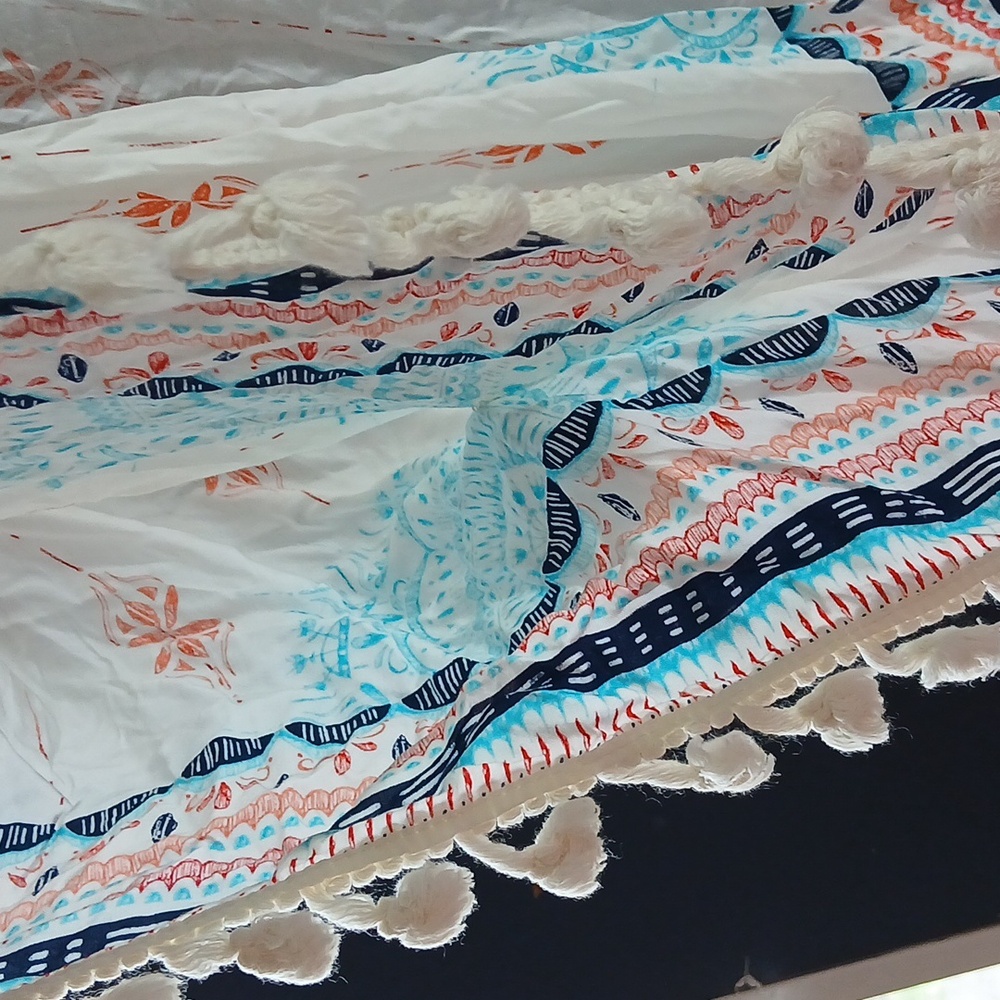 Bobbie Brooks Bohemian White Kimono with Tassels Orange white blue One Size - Picture 4 of 6
